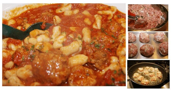 Gnocchi and homemade meatballs in marinara
