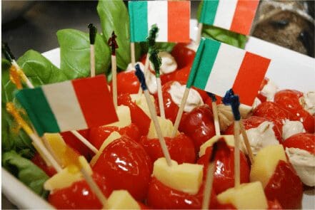 Italian-flag tomato and cheese skewers