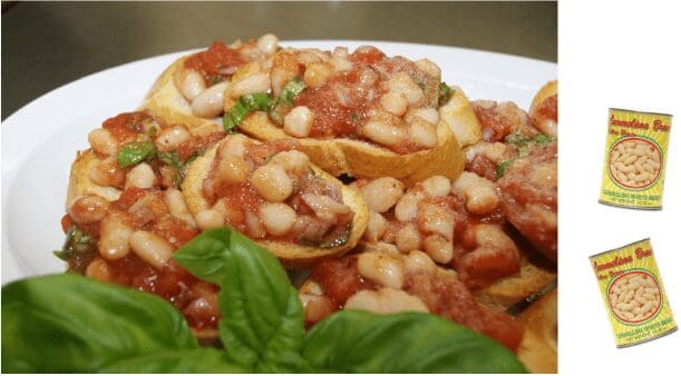 White bean bruschetta with tomato and basil