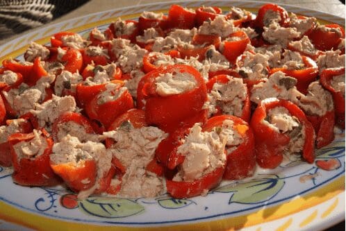Platter of stuffed roasted red peppers