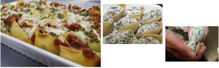 Baked spinach and ricotta stuffed shells