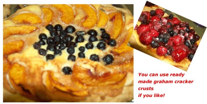 Peach blueberry fruit tart with inset mixed berries
