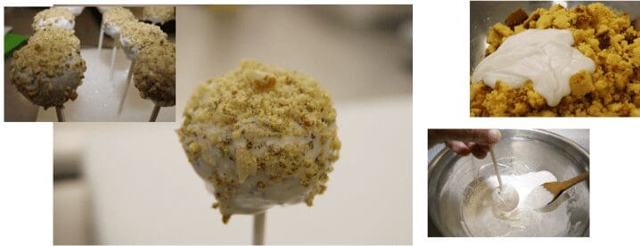 White chocolate cake pop with cookie crumbs