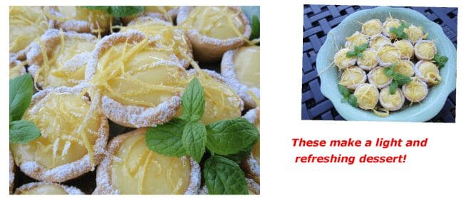 Mini lemon curd tartlets with mint