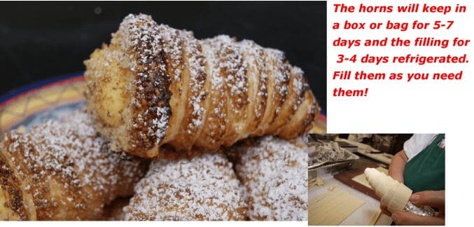Cream horns dusted with powdered sugar