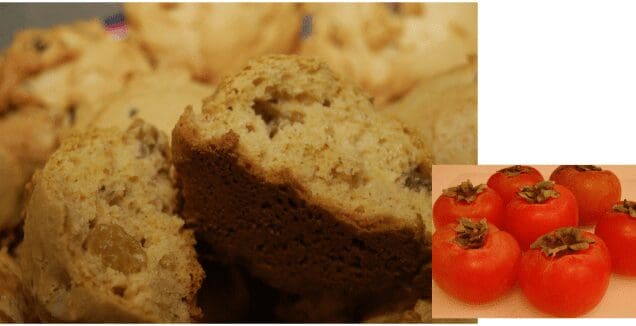 Nut-studded muffins with persimmons inset