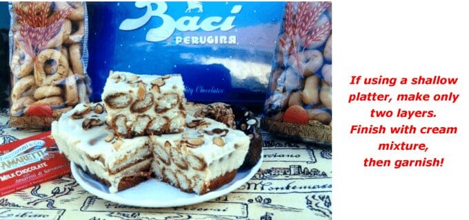 Creamy layered biscuit dessert squares with nuts