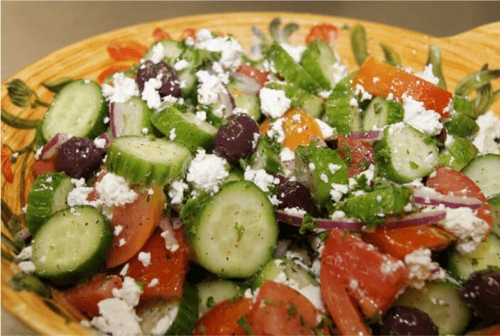 Greek salad with feta and olives.