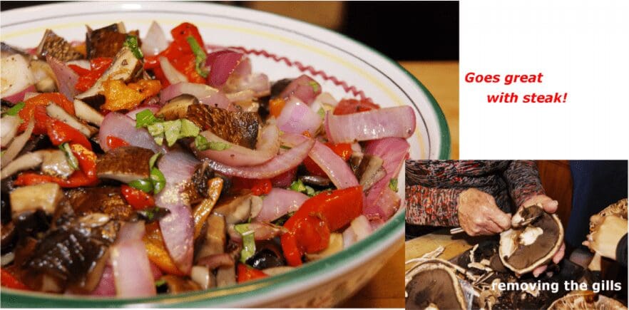 Sautéed mushrooms with red onions and peppers