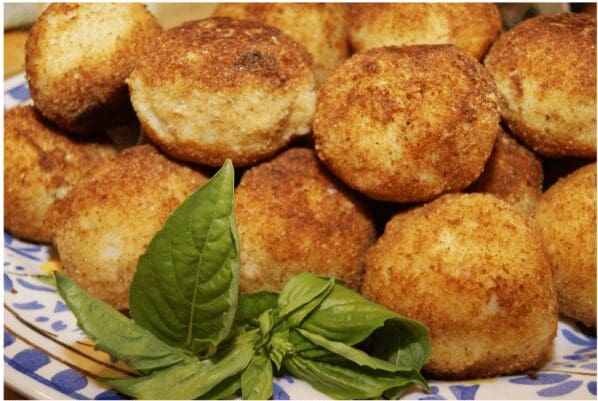 Golden fried rice balls with basil