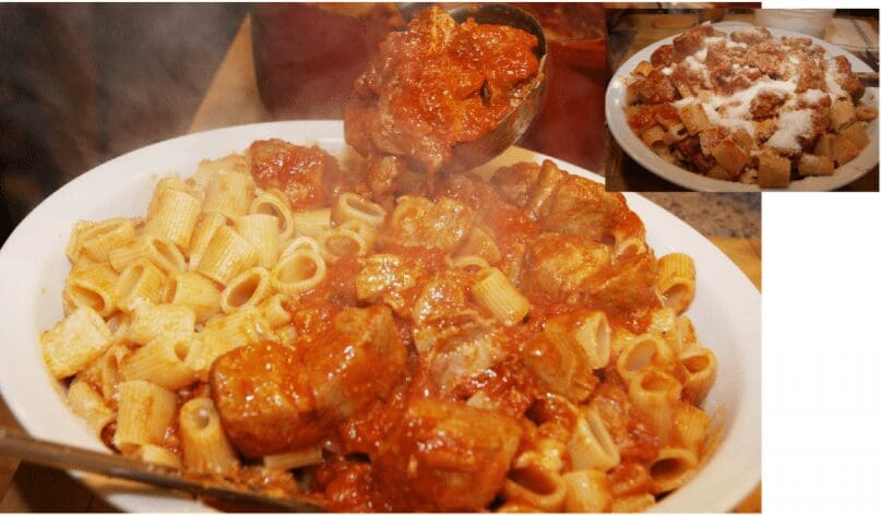 Short tube pasta with chunky meat tomato sauce
