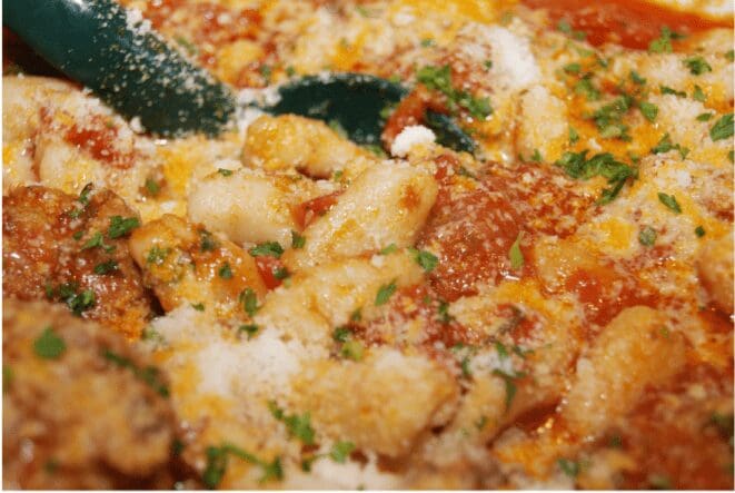 Cheesy baked gnocchi in tomato sauce