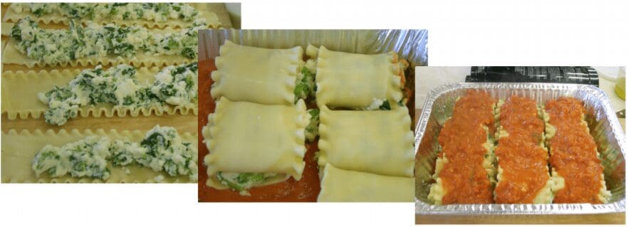 Homemade spinach-ricotta stuffed pasta with tomato sauce