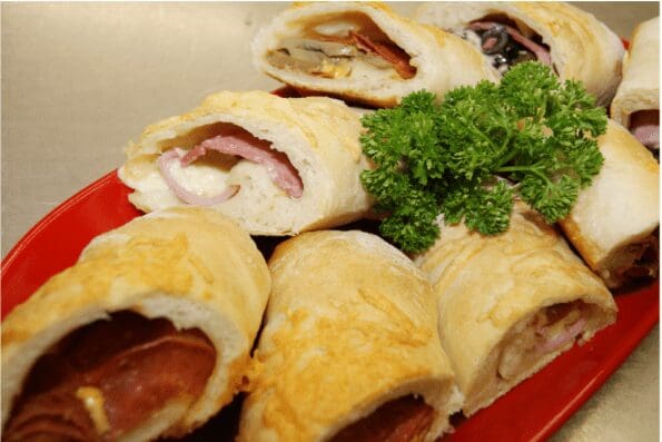 Ham and cheese puff pastry roll slices