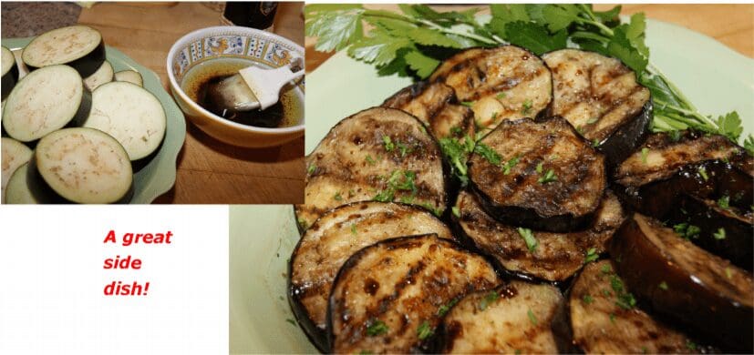 Grilled eggplant slices with dipping sauce
