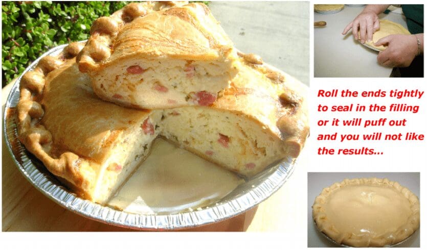 Sliced homemade savory ham and cheese pie