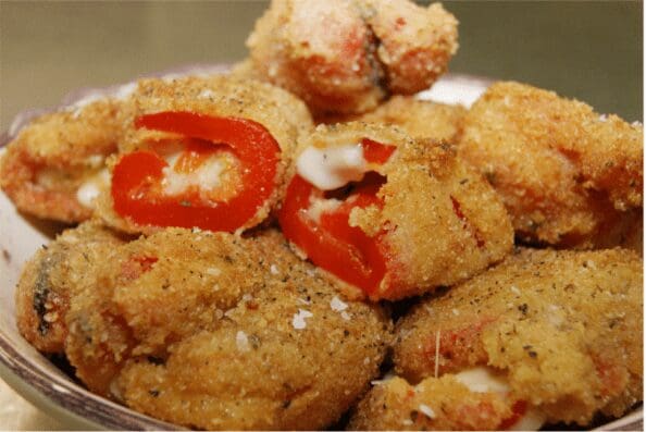 Crispy breaded stuffed red pepper bites